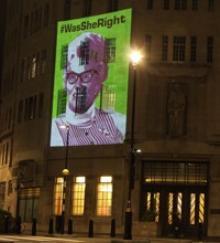 An image of TV campaigner Mary Whitehouse appeared on the side of the BBC in November to mark the 50th anniversary of the organisation she founded: Mediawatch-UK